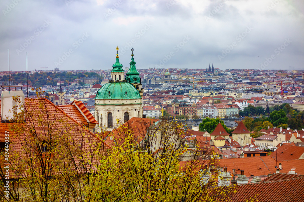 panoramic view of the old town of prague in october