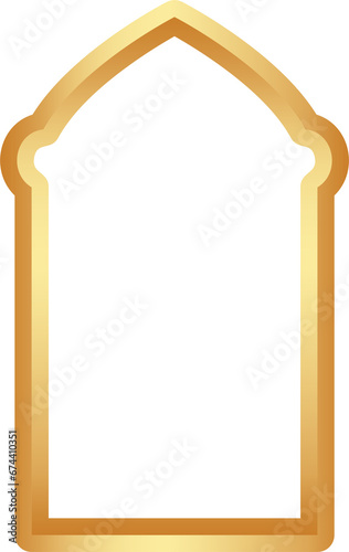 Ramadan golden frame shape. Door and window arch with Islamic design. Muslim oriental gate. Indian vintage arc with traditional ornament. Architecture element and sticker.