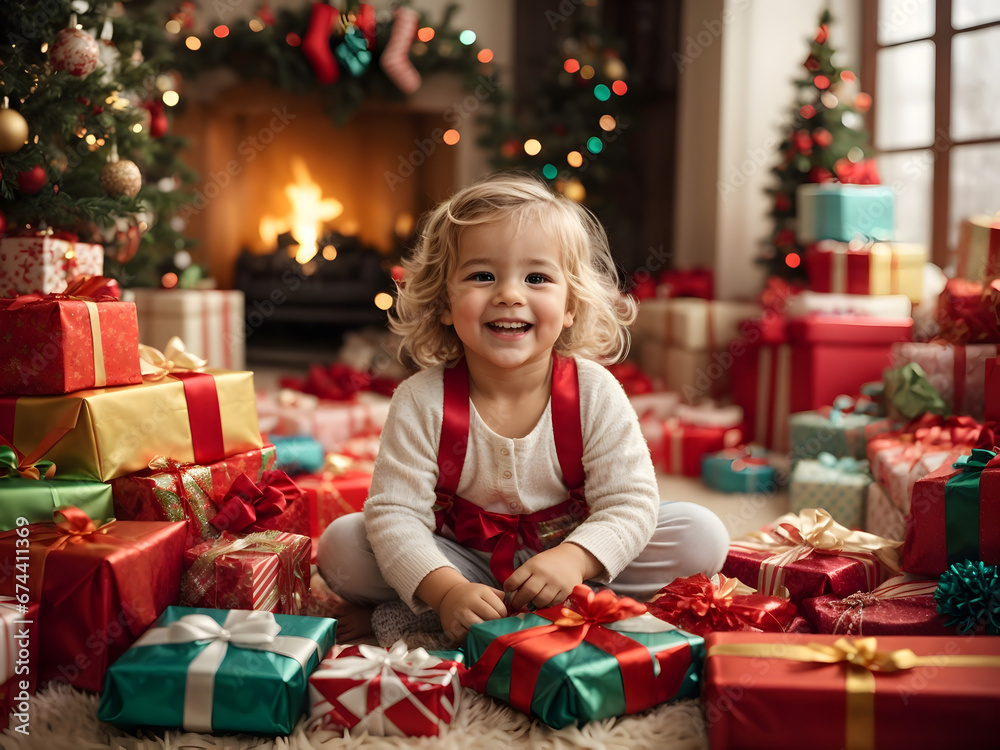 A happy girl with Christmas gifts A happy girl with Christmas gifts