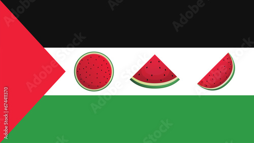 Palestine flag with watermelon slices free vector illustration