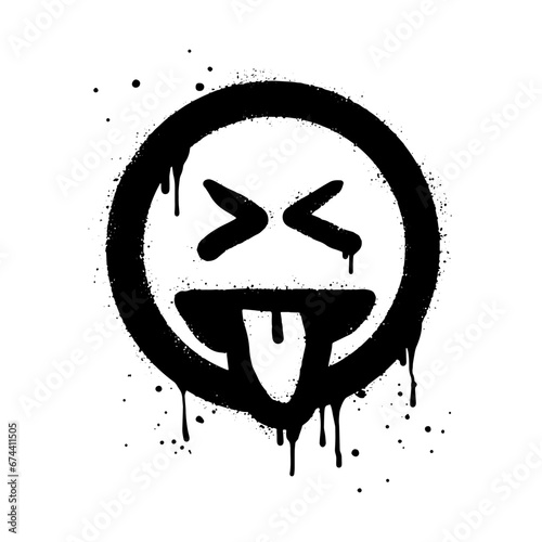 Face With Tongue out emoticon character. Spray painted graffiti smile face With Tongue out in black over white. isolated on white background. vector illustration