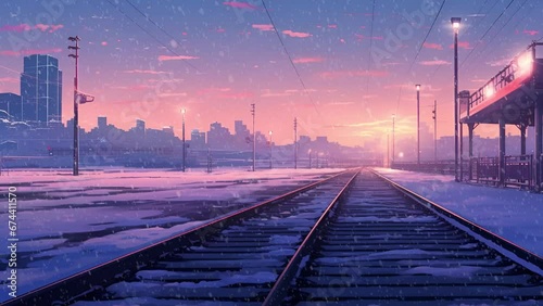 Background music, Beautiful lofi anime background home in winter. looping video animation. Relaxing lo-fi hip hop mood Animated. photo