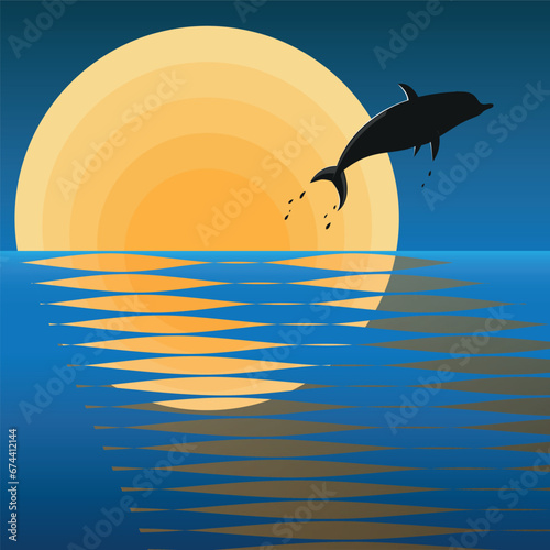 dolphin jumping over the sea at sunset © Dead Tree World