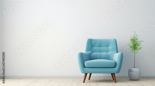background with empty easy chair empty photo frame on wall generated by AI tool 