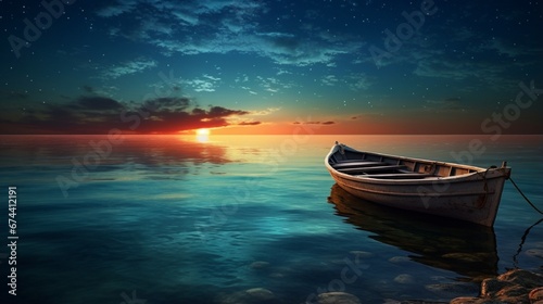 Tranquil Ocean Sunset Aboard Nautical Vessel Amidst Beautiful Scenic Landscape generated by AI tool 