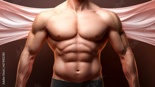 The torso of a athletic guy, male body after exercise and diet. photo