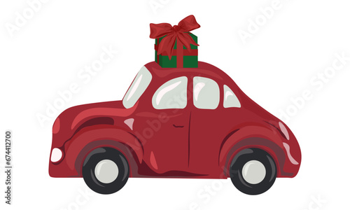 red car with gift on the roof