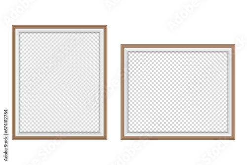 Realistic wooden picture frame vector for mockup. photo frame isolated white background