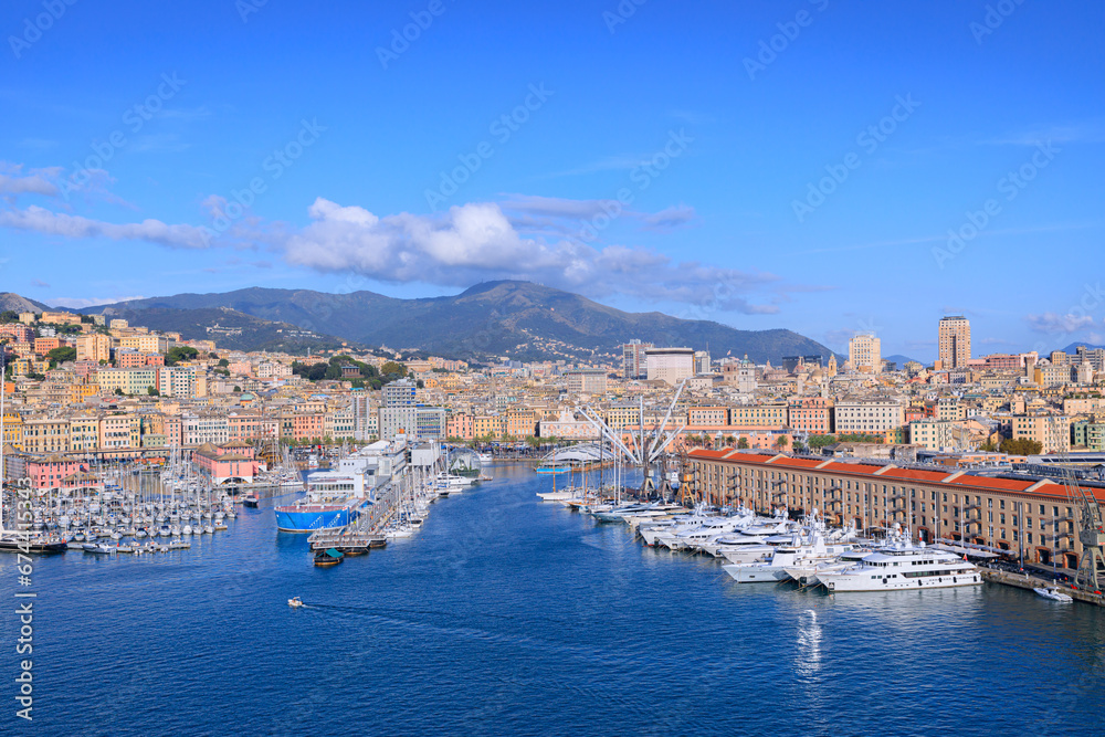 Genoa cityscape in Italy: view of Old Port.
