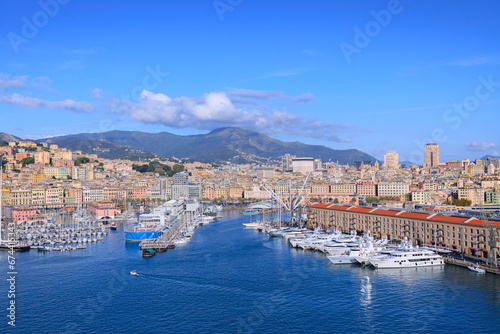 Genoa cityscape in Italy: view of Old Port.