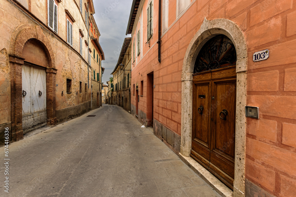Streets in the historic town Montalcino in the Val d'Orcia in Tuscany, Italy.