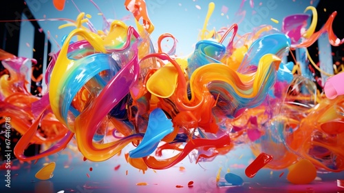 A symphony of abstract musical notes and symbols, in a vibrant explosion of sound and color.
