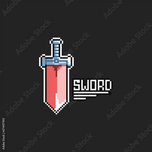 this is sword in pixel art with simple color and black background ,this item good for presentations,stickers, icons, t shirt design,game asset,logo and your project.