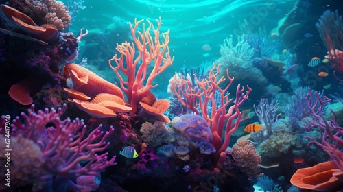 An abstract underwater world with vibrant coral formations  captured in full ultra HD with intricate details in