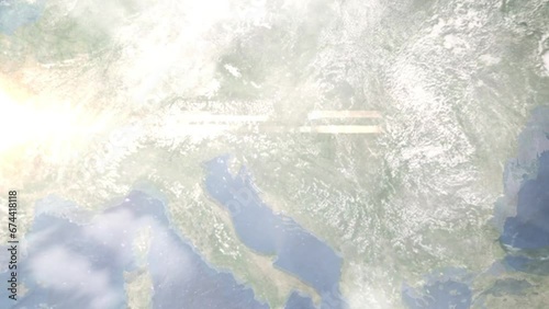 Zoom in from space and focus on Velika Gorica, Croatia. 3D Animation. Background for travel intro. Elements of this image furnished by NASA photo