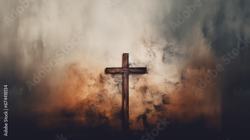 Wooden cross isolated on biege background