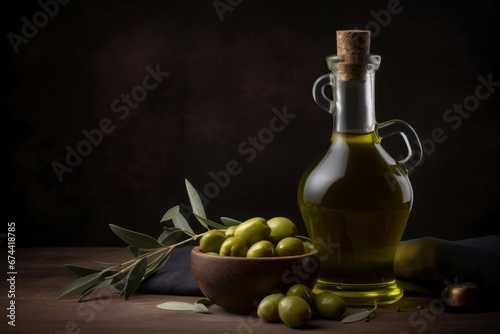 Olive oil bottle. Leaf kitchen olive oil bottle. Generate Ai