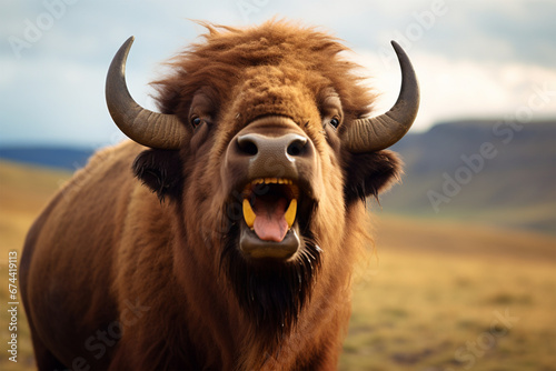 a bison is laughing