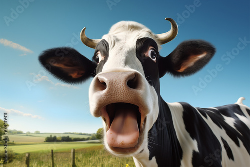 a cute cow is laughing