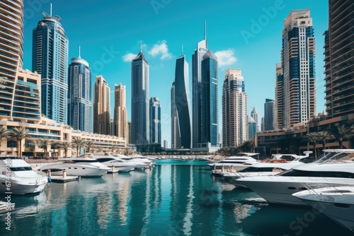 Dubai Marina in a beautiful summer day, United Arab Emirates, Modern buildings in Dubai Marina, Dubai, AI Generated © Iftikhar alam