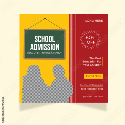 Modern and cute School education admission social media post and discount banner template design. 