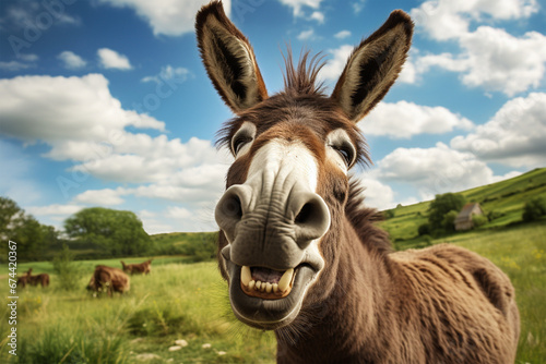 photo of a donkey laughing photo
