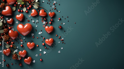 Valentin day concept. red heart. Green background. Minimal valentins or birthday idea. photo