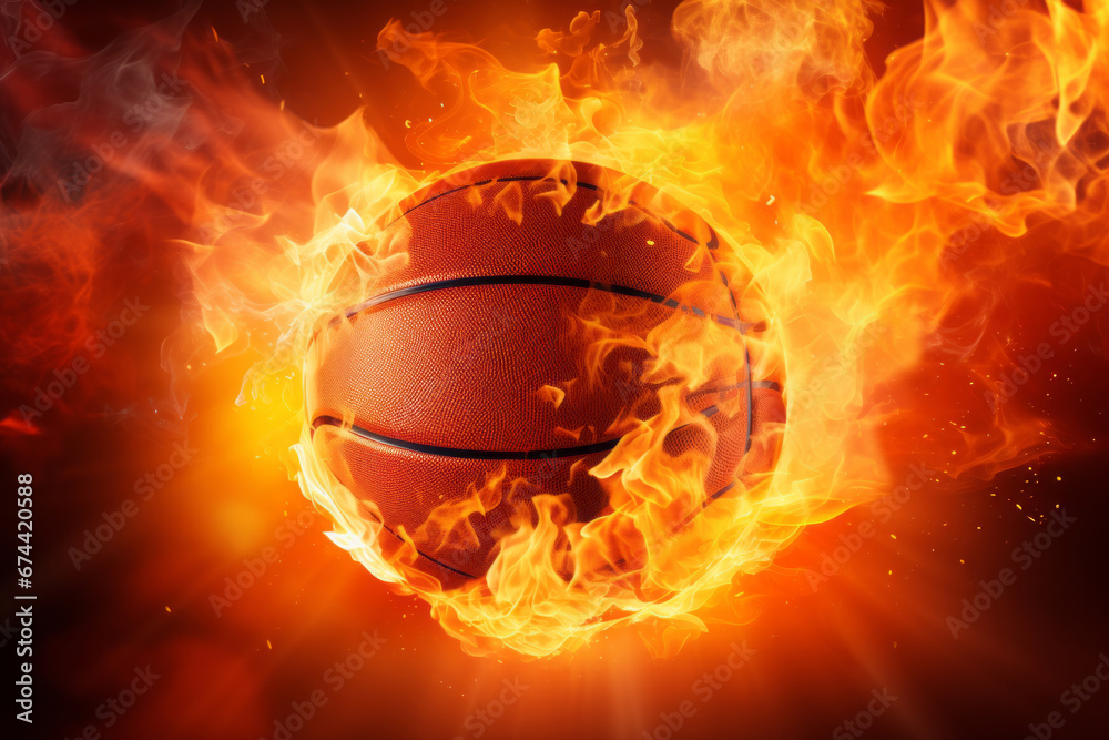 Burning basketball ball on fire, background Burning basketball ball on fire, background