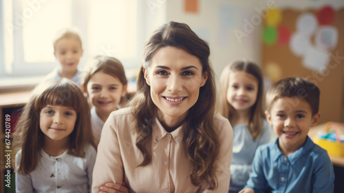 Teacher with preschoolers in class room. 