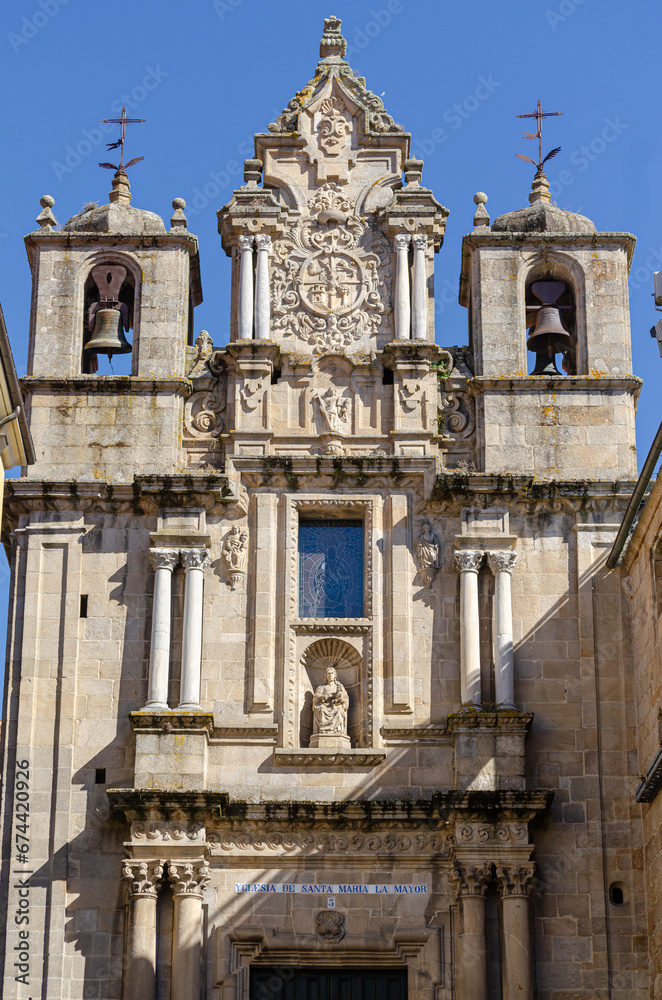 detail of the facade of the church of Santa Maria Nai in Ourense. Catholic temple. Galicia, Spain.