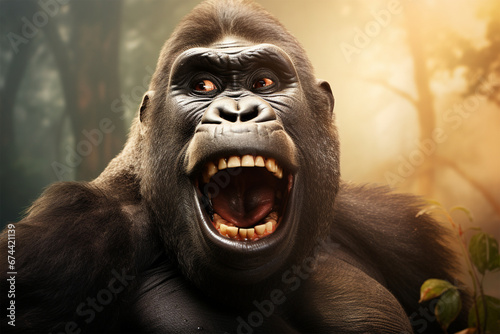 photo of a gorilla laughing