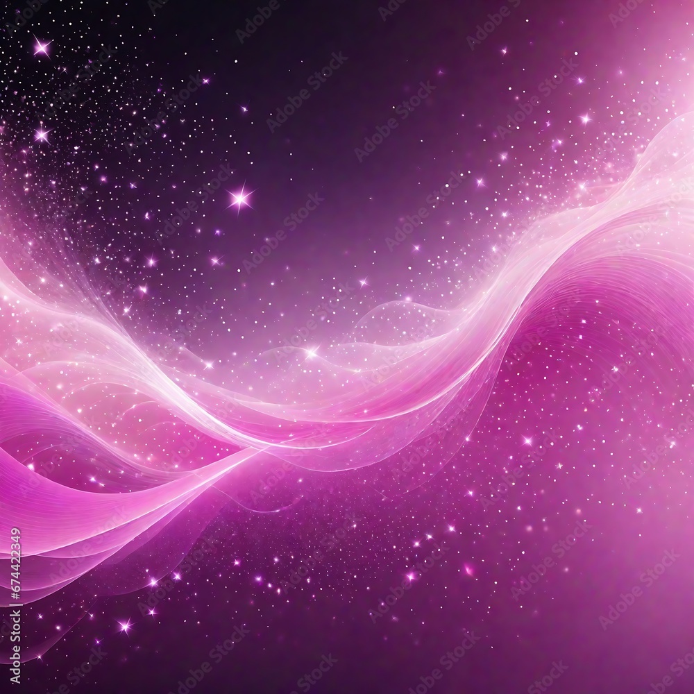 Futuristic digital  pink flowing particles wave and sparkling light abstract background. A Generative AI Digital Illustration.