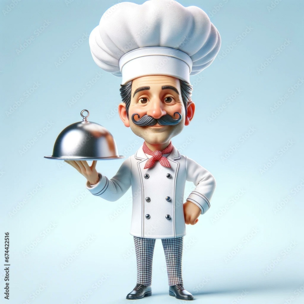 Whimsical Chef Character in Traditional Attire Holding a Mysterious Culinary Creation, Perfect for Restaurant Promotion Whimsical Chef Character in Traditional Attire Holding a Mysterious Culinary Creation, Perfect for Restaurant Promotion