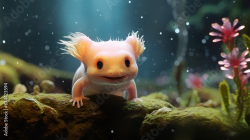 A full ultra HD image capturing an Axolotl's playful expressions as it explores its environment.