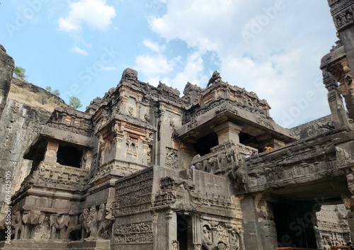 Aurangabad, Maharashtra India - May 08 2023: Kailash or Kailasa temple at Ellora caves Aurangabad, Maharashtra.