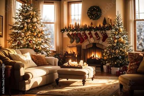 living room with Christmas tree