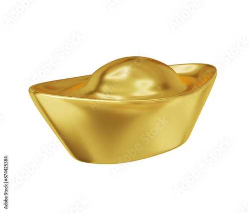 Photography Chinese ancient Sycee gold ingot nugget isolated on white background 3d render e