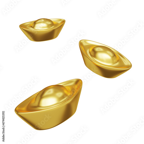 Bild auf Leinwand Chinese ancient Sycee gold ingot nugget isolated on white background 3d render e