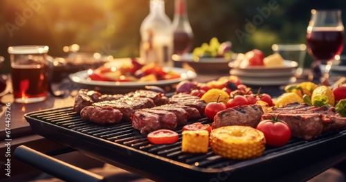 Grill   Chill - BBQ food party summer grilling meat in the afternoon of weekend happy party. Generative AI