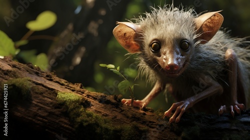 A high-resolution, 4K image of an Aye-Aye foraging for food in the dense Madagascan forest. © Habib