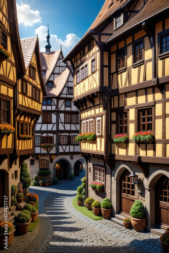 miniature of a palatinate village with half-timbered houses  fictitious  fictional  generated by artificial intelligence