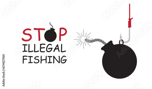 Stop Illegal and Destructive Fishing with bomb and dynamite icon vector illustration