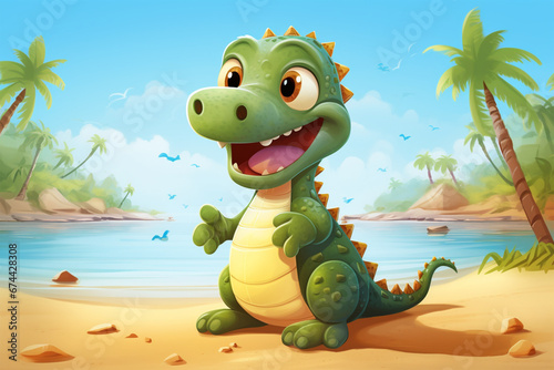 illustration of a cute crocodile on the beach © Imor