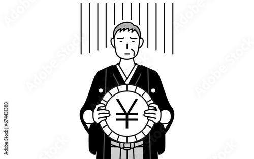 New Year's Day and weddings, Senior man wearing Hakama with crest an image of exchange loss or yen depreciation