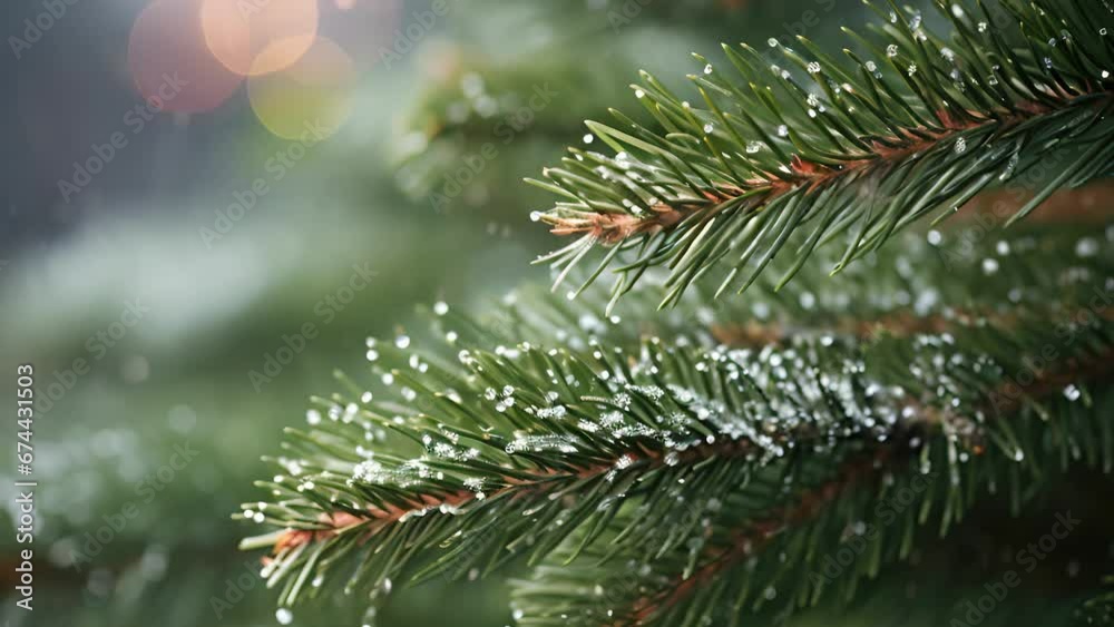 Detailed shot of a single pine branch, covered in tiny delicate needles, adding texture and depth to a festive centerpiece.