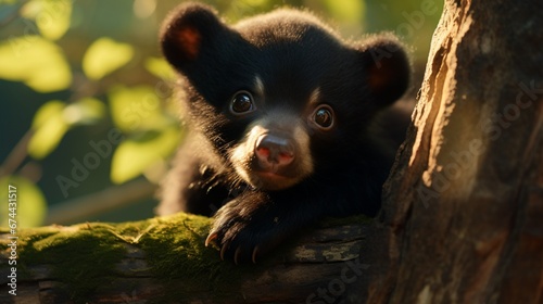 A playful Sun Bear cub exploring its surroundings in stunning 4K resolution. © Habib