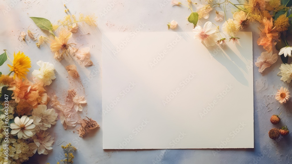background texture desk floral top view illustration space creative, mockup flat, empty blank background texture desk floral top view - obrazy, fototapety, plakaty 