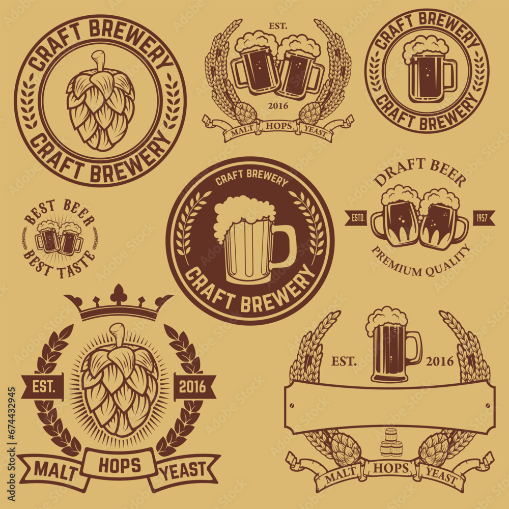 Set of labels templates with beer mug. Beer emblems. Bar. Pub. Design ...