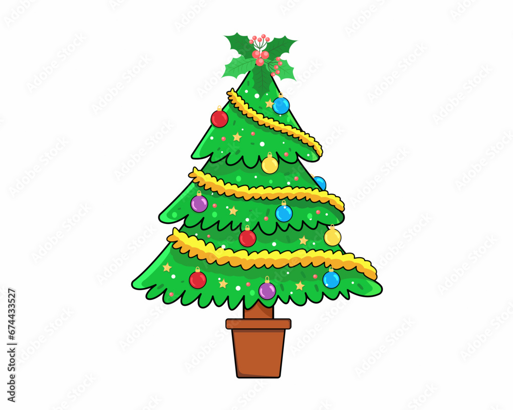 Christmas tree with Xmas star, balls and lights decoration with gift boxes Merry Christmas and Happy New Year. Christmas tree with Xmas star, balls and lights decoration with gift boxes Merry Christmas and Happy New Year.