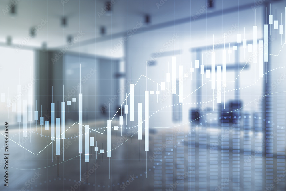 Multi exposure of virtual abstract financial diagram on a modern furnished office interior background, banking and accounting concept Multi exposure of virtual abstract financial diagram on a modern furnished office interior background, banking and accounting concept